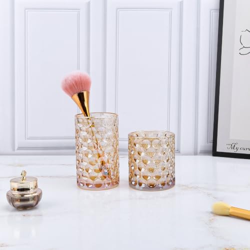 DASITON Glass Makeup Brush Holder, Bathroom Toothbrush Holders, Desk Pen Pencil Holder, Vintage Makeup Brush Cup, Multif