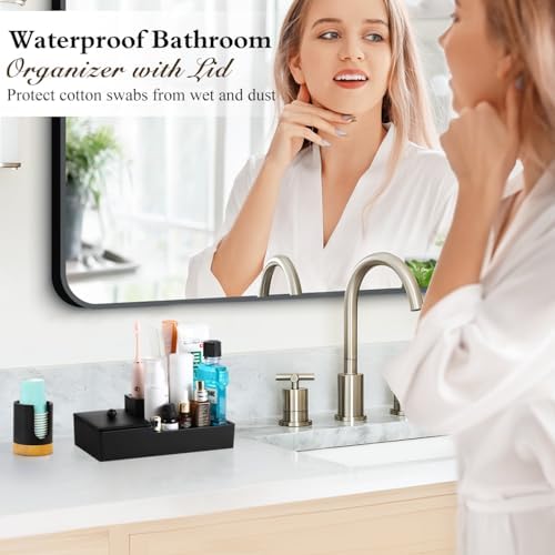 Luxspire Bathroom Counter Organizer with Lid, 6 Slots, Matte Black