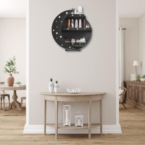 CHAMAMA Black Moon Shelf with Stars