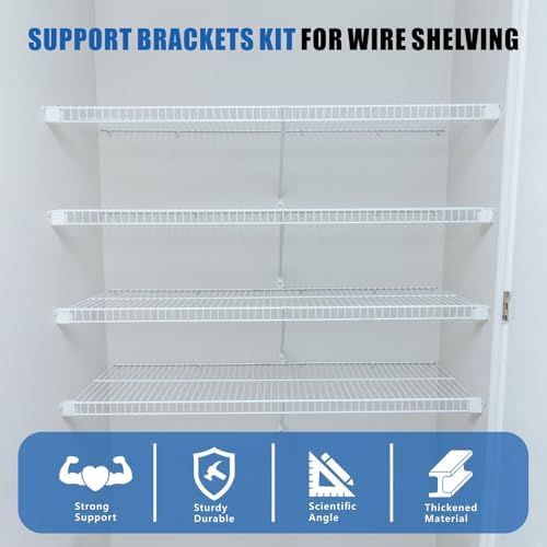 12 Inch Wire Shelf Brackets Set, 3 Pcs Support Brackets Kit for Wire Shelving, Include Mental Closet Support Brace, Down