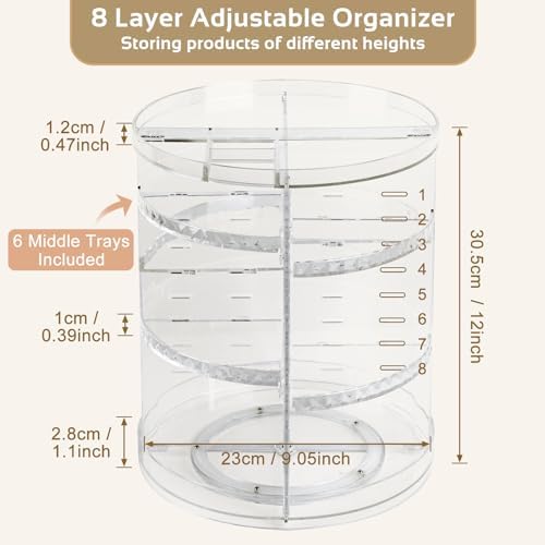 Boxalls Makeup Organizer Rotating Large Capacity, 360 Makeup Carousel with Brush Compartment, Clear Skincare Cosmetic Sp