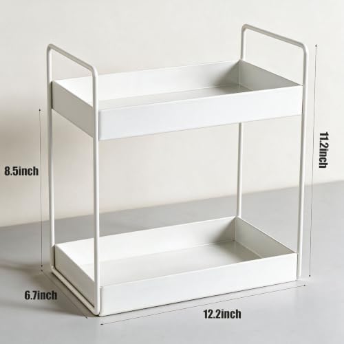 2 Tier Bathroom Counter Organizer, Vanity Storage Shelf, White