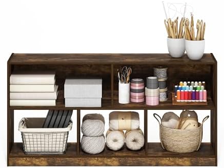 Furinno DALY Book Shelf, 5-Cube Bookshelf, Horizontal Cube Storage Organizer Bookcase, 10.9 x 47.2 x 23.6, for Living Ro