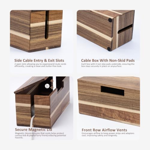 Acacia Wood Cable Management Box - Cord Hider&Organizer for TV Wires