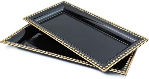 2 Pack Black Bathroom Vanity Tray for Countertop with Beads, Small Plastic Toilet Tank Versatile Storage Organization Tr
