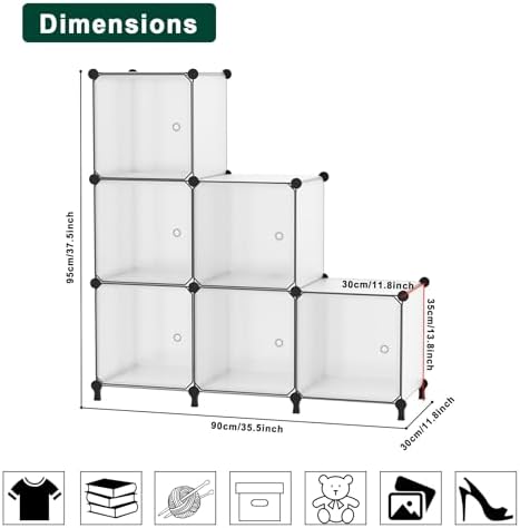6Cube Storage Organizer Modular Stackable with Doors Frosted White