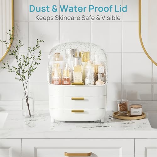 Vtopmart 3-Tier Skincare Makeup Organizer with Drawer and LId, White