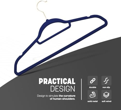 KEPLIN Velvet Hangers 50 Pack (41.5cm) - Non-Slip Clothes Coat Hangers with Tie Bar and 360 Degree Hook for Home Storage Durable, Sturdy & Space Saving Wardrobe (Navy Blue, 50 Pack)