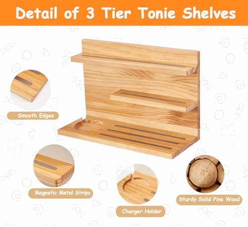 Gieanoo for Tonies Shelf 3 Tier Floating Shelf for 48 Characters,Natural