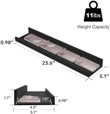 Black Picture Ledge Shelves, 24 Inch Floating Wall Shelf Set of 2