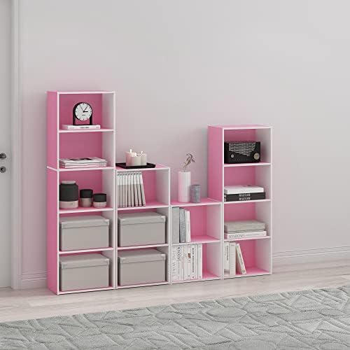 Furinno LUDER 3-Tier Book Shelf, Open Shelves Bookshelf, Pink/White