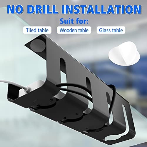 Under Desk Cable Management Tray, No Drill 2 x 15.7 in Steel Tray With Wire and Cord Organizer, 2Pack Black Cable Racewa