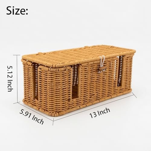 Rattan Cable Management Box, Woven Cord Organizer and Cord Hider with Lid to Hide Power Strips, Aesthetic Wire Hider for