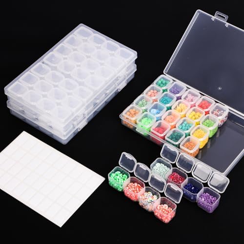 SGHUO Diamond Painting Storage Boxes 3 Pack 28 Grid Plastic Bead Organizer