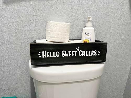 Admired By Nature Hello Sweet Cheeks Solid Wood Toilet Paper Holder, Farmhouse Décor, Toilet Paper Storage, Bathroom Acc