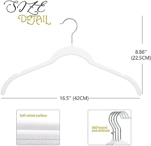 ManGotree 16.5'' Velvet Shirt Hangers with 360° Swivel Hook 50 Pack White