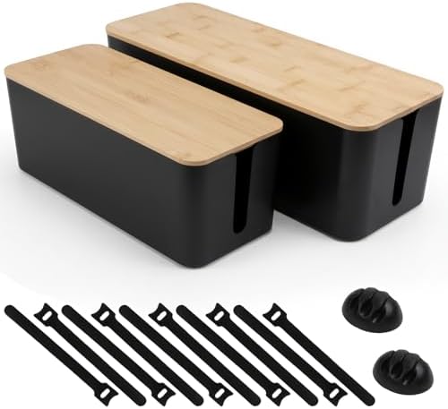 Tuwechen 2 Pack Cable Management Box, Wooden Style Cord Organizer Box