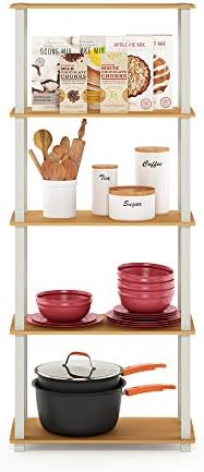 Furinno Turn-N-Tube 5-Tier Multipurpose Shelf / Display Rack / Storage Shelf / Bookshelf, Square Tubes, Beech/White