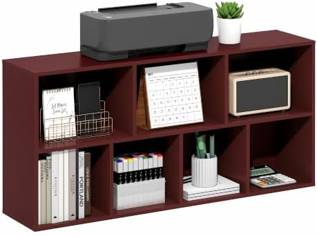 Furinno Luder 7-Cube Book Shelf, Bookshelf, Bookcase, Dark Red