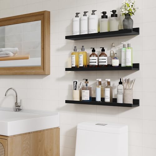 Heimlove Picture Ledge Shelf,48 inch Long Floating Shelves for Wall Set of 2,Black Picture Shelf with Lip for Wall Decor