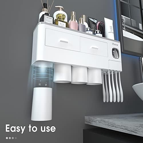 iHave Toothbrush Holders Wall Mounted with Toothpaste Dispenser & 4 Cups