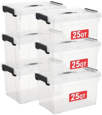 Cetomo Plastic Storage Bins with Handle, Storage Bin with Lids, Organizing Container, PP Box for Home Office, Clear, 25 