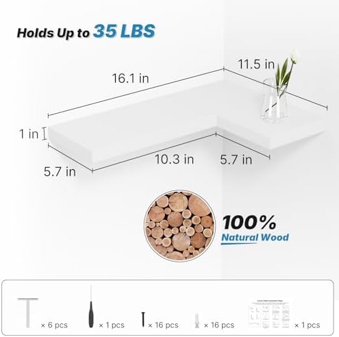 Floating Corner Shelves Wall Mounted with Invisible Brackets Set of 3