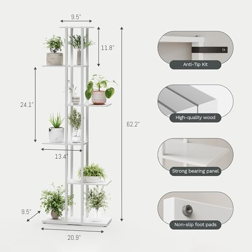 6 Tier Narrow Bookshelf, Tall Skinny Bookshelf, Slim Open Bookcase Corner