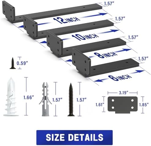 Goovilla Shelf Bracket, Floating Shelf Brackets 10 inch Long, 12 Pack,Black