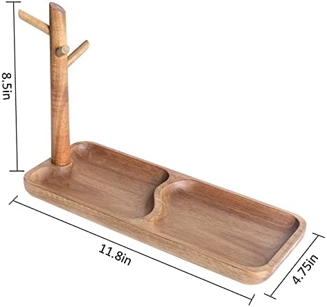 Wood Key Tray for Entryway Table, Jewelry Tray, Catchall Tray with 3 Stand Hanging Organizer, for Rings, Phone, Bracelet