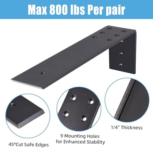 WEKIS 12 Inch Countertop Support Bracket, 3 Pack Solid Iron Steel Heavy Duty Hidden Floating L Shelf Brackets, Shelving 