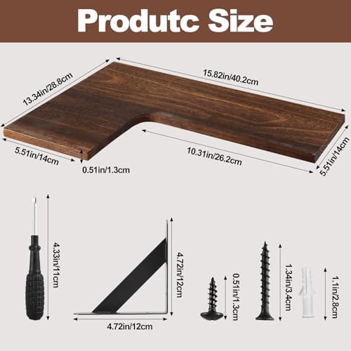 Set of 4 Corner Floating Shelves, L-Shaped Corner Shelf,Dark Brown