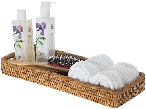 KOUBOO Rattan Vanity Tray Perfume Makeup Bathroom Organizer Honey Brown