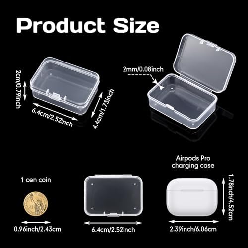 SATINIOR 300 Packs Clear Small Plastic Containers Transparent Storage Box with Hinged Lid in Bulk for Jewelry Hardware C