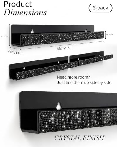 YMVV 6 Pack 15 Inch Nail Polish Wall Rack, Black Rhinestone Organizer