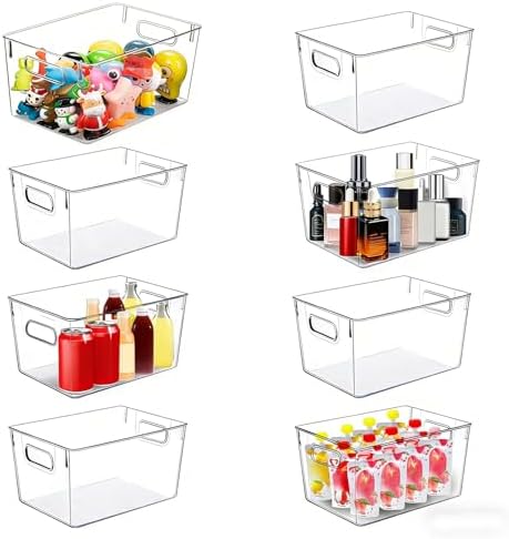 Set of 8 pantry organizers and storage, Clear Plastic Storage Bins for Kitchen Organization, Freezer Storage, Home Edit 