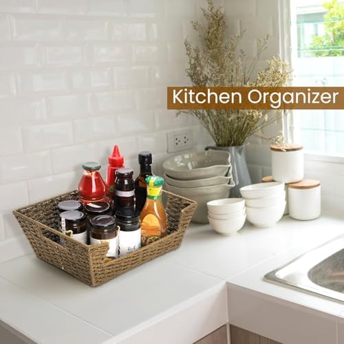 2 Pack Open Front Storage Baskets, Built-in Handles