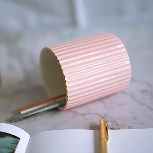 CROWNOS Pen Holder for Desk, Ceramic Pencil Cup Office Desk Organizer, Makeup Brush Holder (Pink)