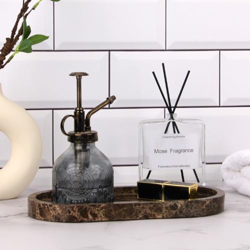 Oval Marble Bathroom Vanity Tray, Dark Brown, 10" x 5" x 0.6"