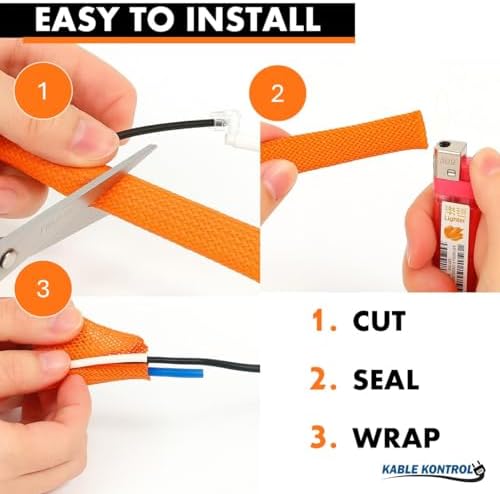 Kable Kontrol Braided Cable Sleeve Split Wrap 1-1/2" 75 Ft - Orange