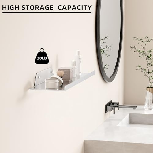 Floating Shelf for Wall, Off Center Metal Shelf for Decor, Modern Wall Shelf for Storage with Lip, Hanging Shelf for Liv