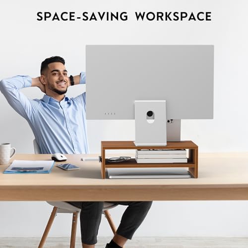 BONTEC Wooden Monitor Stand Riser for Desk, 2-Tier Computer Monitor Stand