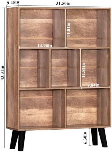 LEYAOYAO Cube Bookshelf, Mid-Century Modern Book Shelf with Legs, Oak