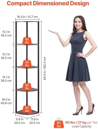 VEVOR 5 Tier Corner Shelf with LED Light, 64" Tall Corner Bookshelf with Storage Shelves for Collectibles, Display Shelf