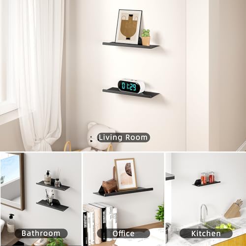 Floating Shelf for Wall, Wall Shelf, Off Center Metal Shelf for Decor, Modern Hanging Shelf for Storage with Lip for Liv