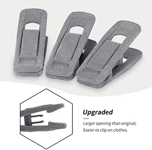 Tinfol Gray Velvet Hanger Clips, 80 Pack Pants Velvet Clips, Large Opening Clothes Pin Hanger Clip, Strong Finger Flocked Clip Perfect for Slim-line Clothes Velvet Hangers