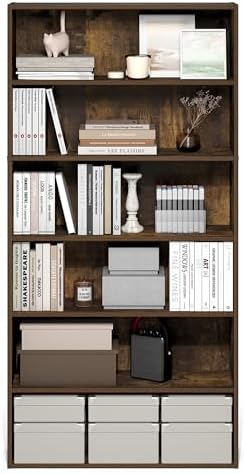 Furinno PASIR Book Shelf, 6-Tier Bookshelf with Open Storage Shelf, Standing Bookcase, 9.4 x 31.5 x 63, Easy Assembly, f