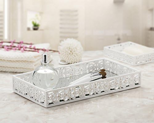 Creative Scents Mirror Janette White Vanity Tray for Bathroom - Small Rectangle Makeup & Perfume Tray for Counter and Dr