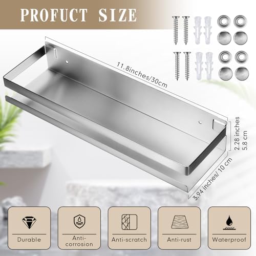 Lallisa 2 Pieces Stainless Steel Shelf Bathroom Shower Floating Shelves Wall Mounted Shower Caddy Basket Shelf Storage O