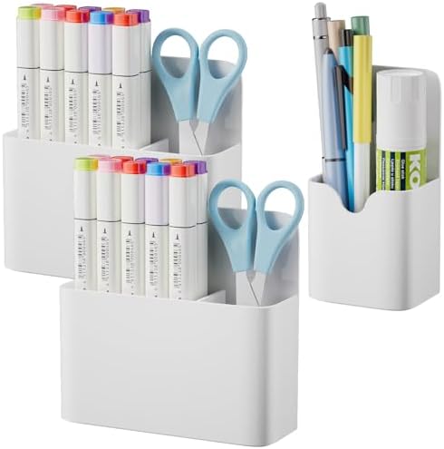 Marbrasse Magnetic Dry Erase Marker Holder,Pen and Eraser Holder for Whiteboard，Magnet Pencil Cup Utility Storage Organizer for Office, Refrigerator, Locker and Metal Cabinets (White)